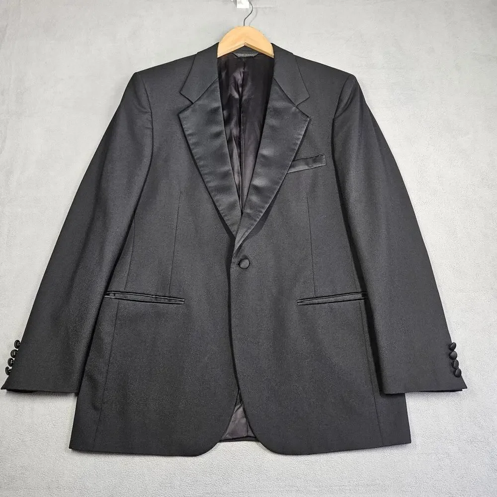 LANVIN Paris Tuxedo Blazer Mens 42R Black Wool Formal Wedding Jacket USA Prom